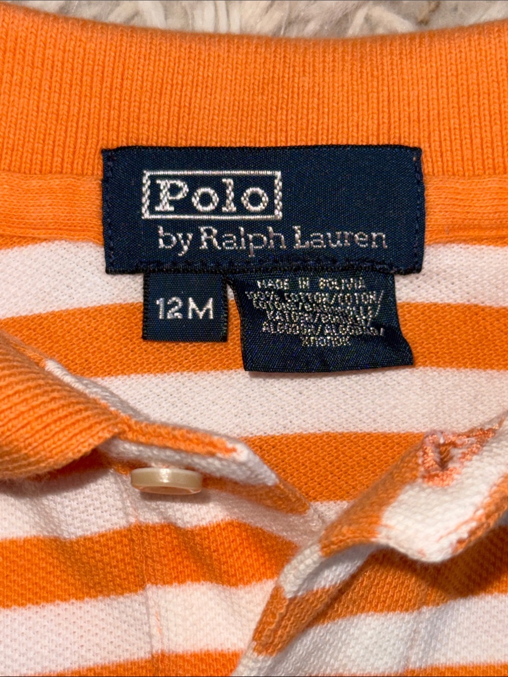 🐎Ralph Lauren Orange & White Striped Polo Romper/Shortall  12 mths - Picture 2 of 5